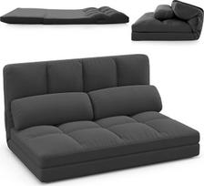 "COSTWAY" sulankstoma sofa ant grindų, "3-in-1" sofa-lova su miego funkcija ir reguliuojamu atlošu, sofa-lova su 2 pagalvėlėmis, sulankstoma sofa svetainei ir miegamajam (tamsiai pilka)