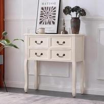 "Country House Vintage Console Table" medžio masyvo stalas su stalčiais, prieškambario įėjimo sofos stalas su didele laikymo erdve, prieškambario spintelė, reguliuojamos kojelės (balta, 80 cm / 31,5 colių)