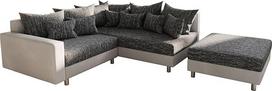 "Delife Clovis" kampinė sofa, balta juoda, taburetė, porankis, otomanas, dešiniojo kampo sofa, modulinė sofa