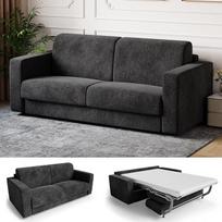 "Devoko" sofa lova su čiužiniu, 190 cm pločio dvivietė sofa su miego funkcija, išskleidžiama sofa lova, šenilinė kušetė, sulankstoma sofa namams ir svetainei, juoda
