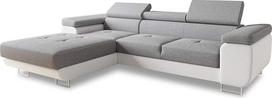 "Divo" kampinė sofa su miego funkcija, lovos dėžės ir galvūgalio reguliavimas, minkštas kampas, gyvenamasis kraštovaizdis, sofos komplektas, kušetė, sofa, spyruoklinis pagrindas (balta + pilka (Soft 017 + Sawana 21), kampinė sofa kairė)