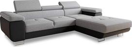 "Divo" kampinė sofa su miego funkcija, lovos dėžės ir galvūgalio reguliavimas, minkštas kampas, gyvenamasis kraštovaizdis, sofos komplektas, kušetė, sofa, spyruoklinis pagrindas (juoda + pilka (Soft 011 + Sawana 21), kampinė sofa dešinė