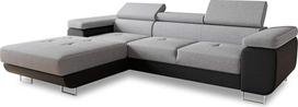"Divo" kampinė sofa su miego funkcija, lovos dėžės ir galvūgalio reguliavimas, minkštas kampas, gyvenamasis kraštovaizdis, sofos komplektas, kušetė, sofa, spyruoklinis pagrindas (juoda + pilka (Soft 011 + Sawana 21), kampinė sofa kairė)