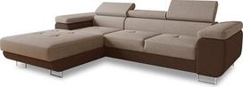 "Divo" kampinė sofa su miego funkcija, lovos dėžės ir galvūgalio reguliavimas, minkštas kampas, gyvenamasis kraštovaizdis, sofos komplektas, kušetė, sofa, spyruoklinis pagrindas (ruda + kapučino (Sawana 16 + Sawana 02), kampinė