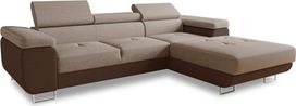 "Divo" kampinė sofa su miego funkcija, lovos dėžės ir galvūgalio reguliavimas, minkštas kampas, gyvenamasis kraštovaizdis, sofos komplektas, kušetė, sofa, spyruoklinis pagrindas (ruda + kapučino (Sawana 16 + Sawana 02), kampinė
