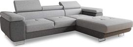 "Divo" kampinė sofa su miego funkcija, lovos dėžės ir galvūgalio reguliavimas, minkštas kampas, gyvenamasis kraštovaizdis, sofos komplektas, kušetė, sofa, spyruoklinis pagrindas (tamsiai pilka + pilka (Sawana 05 + Sawana 21), kampinė sofa