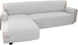 "Easy-Going Sofa Slipcover" L formos sofos užvalkalas Sekcijos sofos užvalkalas Šezlongas užvalkalas Apverčiamas sofos užvalkalas Baldų apsauga naminiams gyvūnėliams Vaikams, vaikams, šunims, katėms (didelis, šviesiai pilkas/šviesiai pilkas)