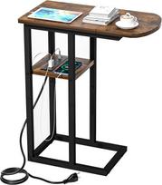 "eiskah C Table" staliukas su įkrovimo stotele, staliukas svetainei, miegamajam, sofos staliukas su USB prievadais ir C tipo prievadu, užkandžių staliukas sofai, sofai ir lovai (C tipo jungtis)