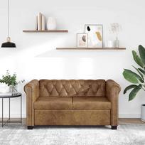 "Festnight Chesterfield" sofa 2-vietė sofa Sofa Lounge Sofa Svetainės sofa su dirbtinės odos paminkštinimu Medinis rėmas Ruda