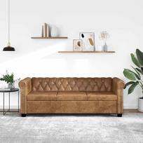 "Festnight Chesterfield" sofa 3-vietė sofa Sofa Lounge Sofa Svetainės sofa su dirbtinės odos apmušalais Medinis rėmas Ruda