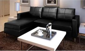 "Festnight Chesterfield" sofa su lovos dėže - kampinė sofa - L formos sofa - kampinė sofa - svetainės peizažas - 188 x 122 x 77 cm - juodos dirbtinės odos apmušalas