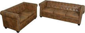 "Festnight Chesterfield" Svetainės sofa Sofa Lounge Sofa 2 vietų sofa ir 3 vietų sofa Dirbtinės odos apmušalai Medinis rėmas Ruda