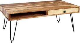 "FineBuy" medžio masyvo kavos staliukas 120 x 60 x 40 cm su 2 stalčiais