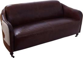 "Flair" 3 sėdimų vietų senovinė odinė kaulo odos sofa "Vintage Cigar" (tamsiai ruda), kaulo oda, ruda / balta