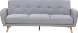 "Florli" 3 vietų sofa lova su audiniu, pilka spalva ir miego funkcija, medinės kojos