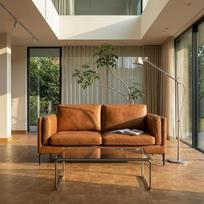 "Furnhouse Valencia" 2 vietų sofa | 100 % natūrali oda su kišeninėmis spyruoklėmis | 157 cm pločio konjako rudos spalvos - skandinaviškas dizainas