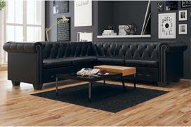 "Gecheer Chesterfield" dirbtinės odos 5 sėdimų vietų kampinė sofa Minkšta sofa Lounge Sofa Svetainės sofa L formos sofa 205 x 205 x 73 cm Juoda