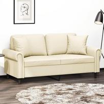 "Gecheer" sofa-lova su 2 sėdimomis vietomis Sofa-lova su dekoratyvine pagalvėle Kreminė 140 cm dirbtinė oda