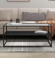 "Hallowood Furniture Bewdley" juodos spalvos metalinis kavos staliukas su stikliniu viršumi Pramoninio stiliaus didelis stačiakampio formos svetainės staliukas su lentyna, skirtas moderniai svetainei ar svetainei