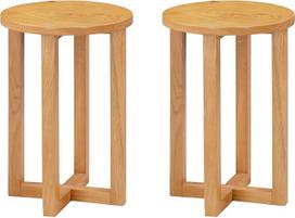 "Hallowood Furniture Waverly" ąžuolinis apvalus šoninis staliukas, 2 vnt. - medžio masyvo naktinis staliukas, šviesaus ąžuolo lempa, atsitiktinis, nedidelis augalų, sofos staliukas svetainei ir mažiems kambariams
