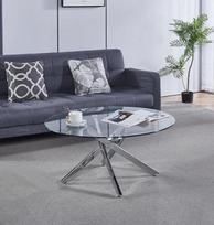 "Hallowood Furniture Cullompton" stiklinis metalinis kavos staliukas Stiklo staliukas su 4 kryžminėmis chromuotomis kojomis Modernus nedidelis stalo centras Apvalus kavos staliukas svetainei