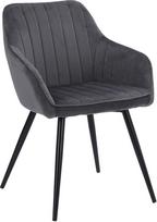 "Happy Garden Bertil Velvet Chair Grey" - modernaus stiliaus kėdė su paminkštintu velveto atlošu ir porankiu bei juodomis metalinėmis kojomis