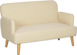 "HOMCOM" dvivietė sofa, maža aksomo išvaizdos sofa, medinės kojos, stora minkšta sofa su porankiais, skirta svetainei, miegamajam, 130 x 74 x 79 cm, kreminės baltos spalvos