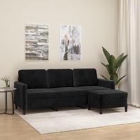 "Homgoday" 3 vietų sofa su taburete, sofa, kušetė, moderni svetainės sofa, svečių sofa, L formos sofa, poilsio sofa, kampinė sofa, svetainės baldai, miegamasis, juoda, 180 cm, aksomas