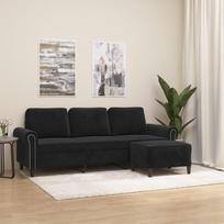 "Homgoday" 3 vietų sofa su taburete, sofa, sofa, sofa, poilsio sofa, sofa svečiams, L formos sofa, relaksacinė sofa, kampinė sofa, svetainės, miegamojo, biuro baldai, juoda, 180 cm, aksomas