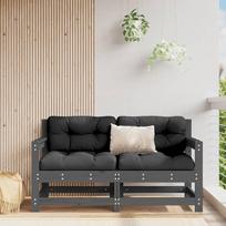 "Homgoday" sodo kampinės sofos 2 komplektai Pilka pušies masyvo sofos Lauko sofa Sodo svetainė Terasa Lauko baldai