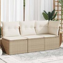 "Homgoday" sodo sofa su 3 sėdimų vietų pagalve Smėlio spalvos poliuretano rotango sofos Lauko sofa Sofa Sodo sofa Gyvenamasis kambarys Terasa Lauko baldai
