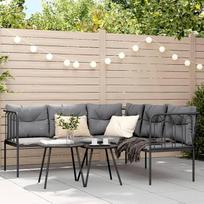 "Homgoday" sodo sofa su pagalvėle, L formos, juodas plienas ir tekstilė, lauko sofos sodui, lova, sofa, sofa lauko terasai, baldai v