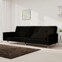 "Hommdiy" dvivietė sofa lova, sofa lova su 2 pagalvėlėmis, svečių lova su mediniu rėmu, sofa lova, dieninė lova, sofa-lova, išskleidžiama, aksominė sofa lova, juoda