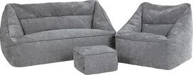 "Icon Cecilia Bean Bag Sofa", "Bean Bag" kėdė su taburete, pilka, pūkuotas šenilinis audinys, 2 sėdimų vietų sofos komplektas suaugusiesiems, milžiniškas pupų maišas su užpildu, poilsio kambarys, svetainė, dekoratyvinis gyvenamasis kambarys