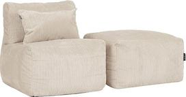 "Icon Noa Bean Bag" ir taburetė, modulinė sofa suaugusiesiems, pilka, pūkuotas velvetinis audinys, kampinė sofa, patogus pupelių maišas su užpildu, atsilenkianti kėdė, poilsio kambarys, svetainės baldai