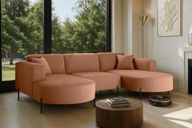 "Kaiser Möbel" - kampinė sofa, Modena U formos - sofa lova, modernaus dizaino sofa - laisvai pastatoma sofa svetainei - audinio šaltinis - vario spalva - 165 x 299 x 78 cm