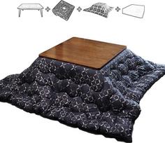 "Kotatsu" japoniškas medinis kilimėlis su šildytuvu ir antklodės kilimėliu, įjungiamas šildomas stalas, futonas, 4 dalių rinkinys namams ir gyvenimui Kvadratinis kavos ir arbatos staliukas, tamsiai mėlynas