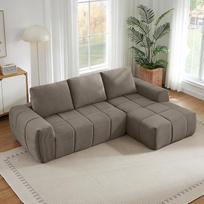 "L" formos sofa-lova su miego funkcija ir nuimama pagalvėle, sofa be kaulų ir porankių, suspaudimo sofa, šiuolaikinė padidinto dydžio kampinė sofa, dešinysis šezlongas, Taupe Right, 255 x 162 x 84 cm | suspaudimo sofa