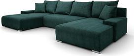 "Lauren" U formos kampinė sofa, 348 x 188 cm, su miego funkcija ir lovos dėže, 5 sėdimos vietos, patalynės lentyna, didelė sofa, sofos komplektas Sofa lova Sofa lova Kampinė sofa (žalia)