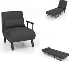 "LIFEZEAL" sulankstoma sofa-lova, daugiafunkcinė miegamoji kėdė su 5 kryptimis reguliuojamu atlošu, sofa-lova, poilsio sofa su pagalvėlėmis, sofa mažiems namams, butui, biurui, iki 150 kg (pilka)
