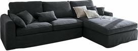 "Loberon Seaford" sofa su įmontuotu gulimuoju krėslu ir penkiomis minkštomis pagalvėlėmis, aukštos kokybės apmušalai, sofa, sėdimoji dalis, pušis, medvilnė, tamsiai pilka