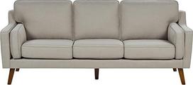 "Lokka" 3 vietų sofa su audiniu, smėlio spalvos, aukštomis medinėmis kojomis, stora sėdynės pagalvėle