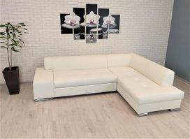 "London II Spades" tikros odos kampinė sofa, 275 x 185 cm, sofa-lova su lovos funkcija, lovos dėže ir galvos atlošais, tikros odos kampinė sofa, kreminė balta oda (275 x 185 cm kampas dešinėje)