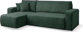 "Luna" L formos kampinė sofa su miego funkcija ir lovos dėže iš velvetinio audinio (žalia)