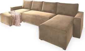 "Masseno Deni" kampinė sofa su miego funkcija, U formos, sofa su lovos dėže, svetainės sofa, sofa, sofa, sofa lova, sofos komplektas, kreminė, Monolith 04