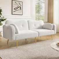 "Merax" sofa lova 2 vietų sofa su miego funkcija, sulankstoma sofa su nepriklausomai reguliuojamais dvigubais atlošais, paauksuotomis metalinėmis kojelėmis, sofa lova svetainei / miegamajam / butui, balta