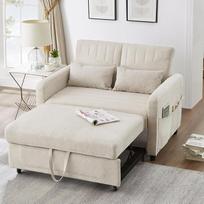 "Merax" sofa lova su miego funkcija, išskleidžiama dviejų vietų sofa lova su reguliuojamu atlošu, kvėpuojanti medvilninio lino medžiaga, įskaitant pagalves, skirta svetainei ir miegamajam, smėlio spalvos