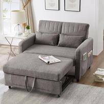 "Merax" sofa lova su miego funkcija, išskleidžiama dvivietė sofa lova su reguliuojamu atlošu, kvėpuojanti medvilninio lino medžiaga ir pagalvės svetainei ir miegamajam, pilka