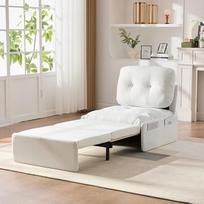 "Merax" sofa-lova "2 in 1", 195 x 81,5 cm, maža sofa su miego funkcija, išskleidžiama sofa-lova su fiksuotu ištraukiamu čiužiniu, viengulė sofa-lova, daugiafunkcinė sofa-lova, lininis audinys, balta