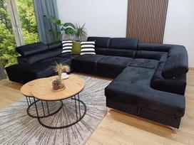 "Milan" kampinė sofa su miego funkcija ir lovos dėže - U formos sofa lova su laikymo vieta - moderni kampinė sofa svetainei - sofa su lovos funkcija Gyvenamasis kraštovaizdis U formos (juoda)
